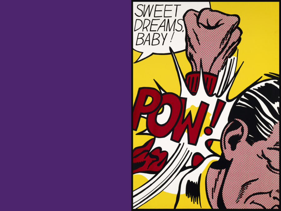 Pop-Art-Comic: Eine Faust schlägt einem Mann ins Gesicht, begleitet von „POW!“ und einer Sprechblase.