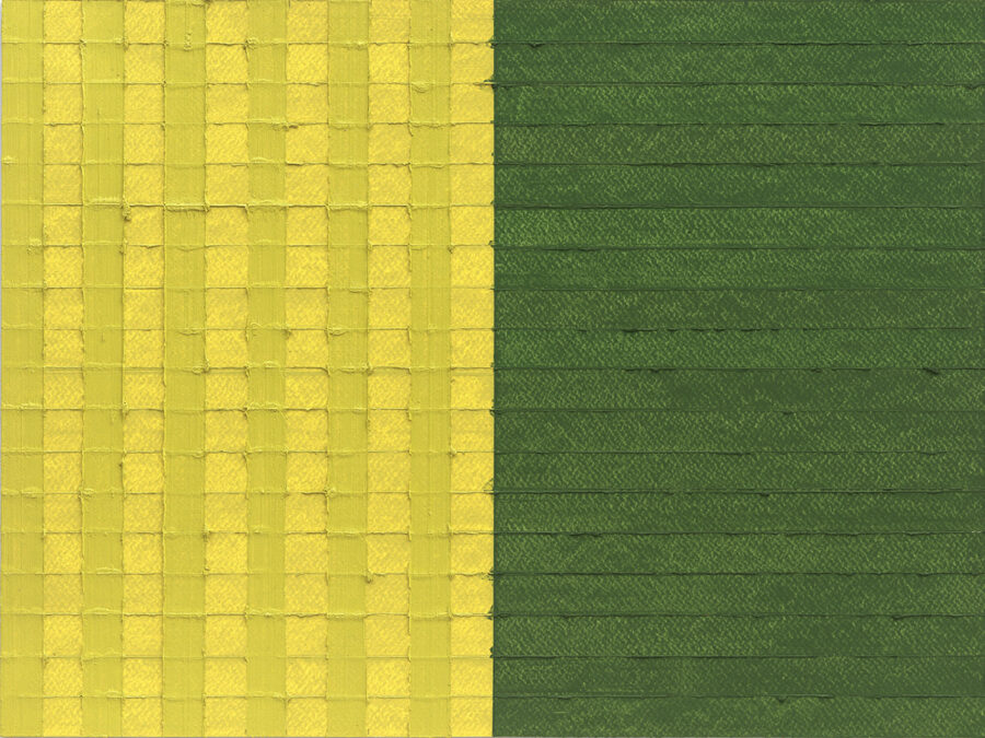 Ein zweigeteiltes Bild mit einer gelben linken und einer grünen rechten Seite in Textur-Optik.